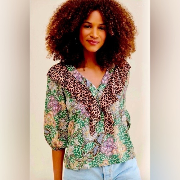 KACHEL X ANTHROPOLOGIE MIXED PRINT PEASANT BLOUSE - Picture 1 of 12